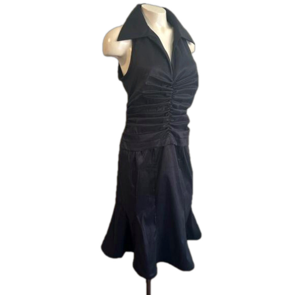 TADASHI VTG sleeveless collared / flare bottom Black taffeta Dress Sz 12